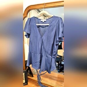 LOFT short sleeve wrap blouse blue large